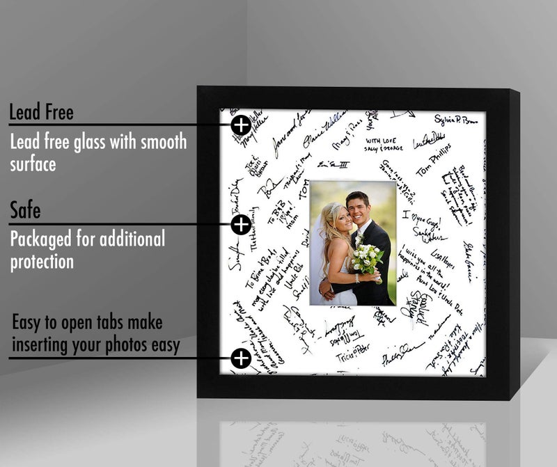 Americanflat 14x14 Wedding Signature Frame with Shatter-Resistant Glass - Use as 5x7 Frame with Mat or Display 14x14 Photos Without Mat - Signature Collection - Autograph Frames for Wall - Black - Image 4